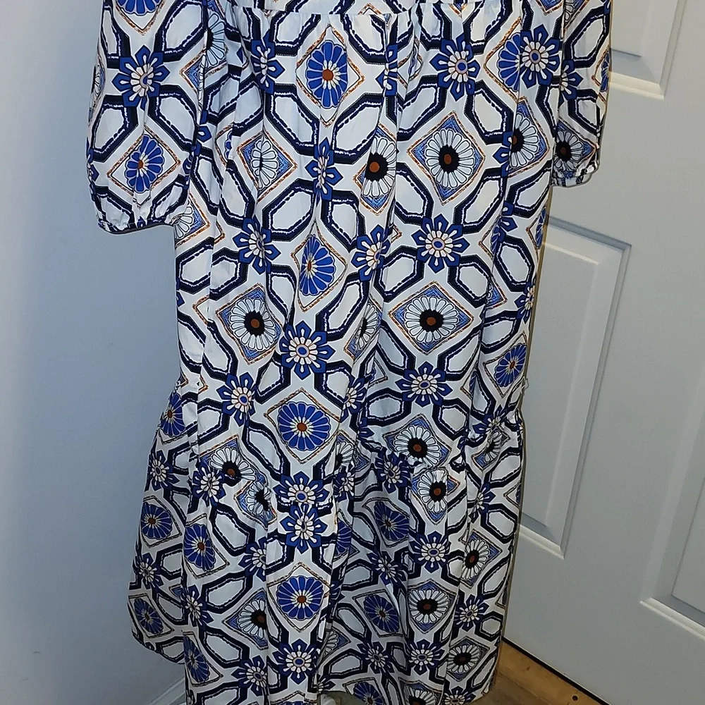 Maeve Anthropologie Blue White Pattern Midi Dress Bettina - Picture 5 of 10